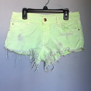 ZARA Lime Green Distressed Mid Rise Shorts